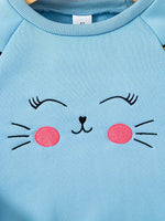 Embroidered Cat Fleece-Lined Hoodie Set