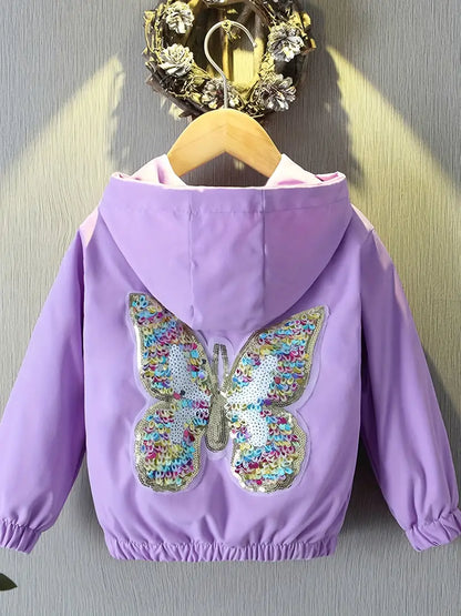 Vibrant Sequined Butterfly Hooded Jacket for Girls