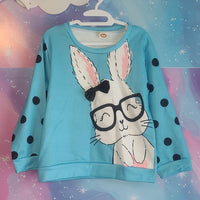 3T Adorable Cute Blue Bunny Sweatshirt with Polka Dots & Bow