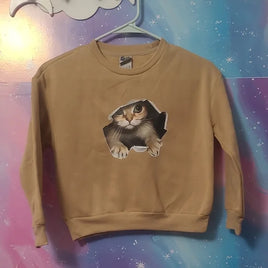 8 Tan Cat Print Warm Fleece Sweatshirt