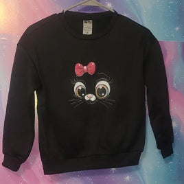 Cute Black Warm Sweatshirt with Cat Design size 10