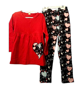 Red and Black Heart Kids Two Piece Cotton Outfit