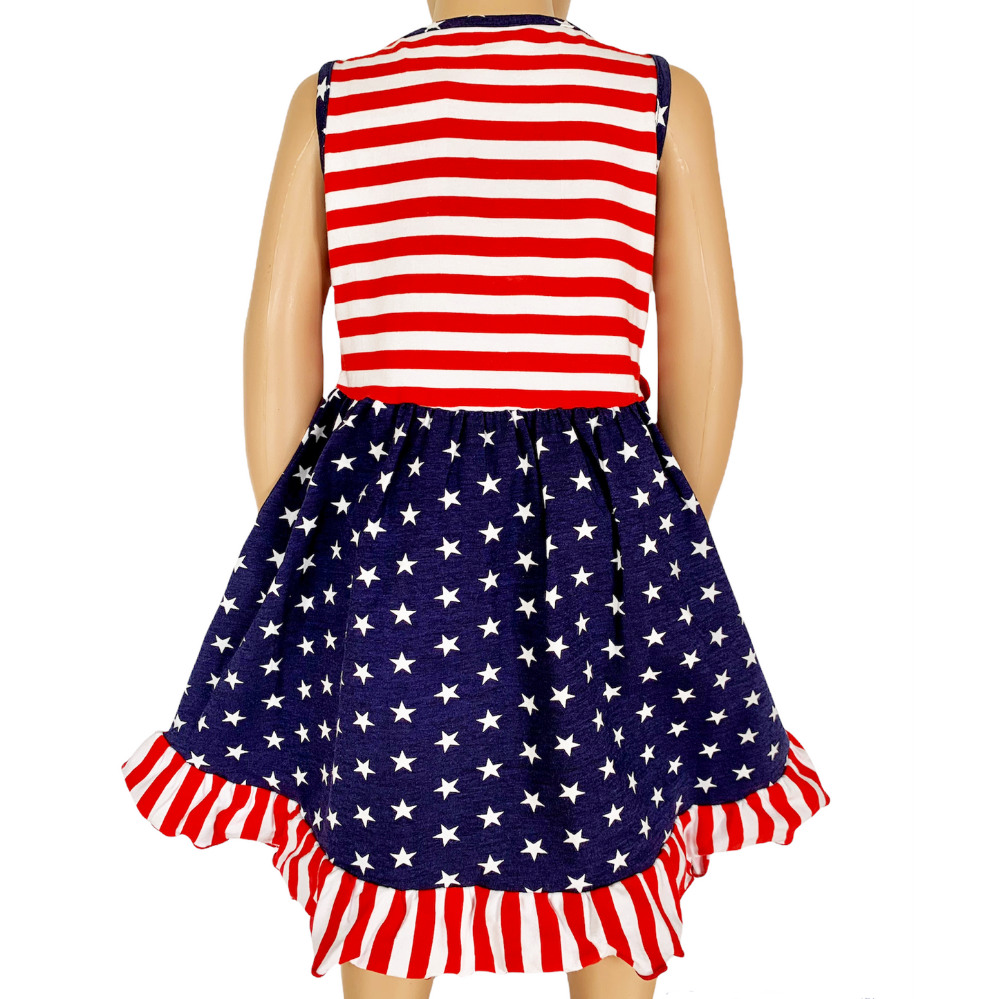 AnnLoren Girls 4th of July Stars & Striped Heart Dress Red White &