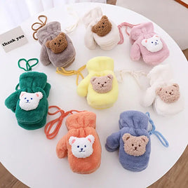 Cute Velvet Warm Bear Gloves Can Hang Over Neck