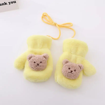 Cute Velvet Warm Bear Gloves Can Hang Over Neck