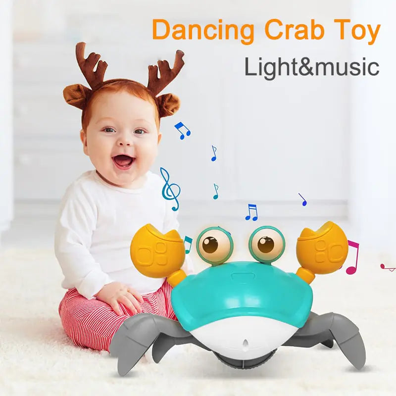 Cute Sensing Crawling Crab Baby Toys Interactive Walking Dancing with Music Automatically Avoid Obstacles Toys for Kids Toddler