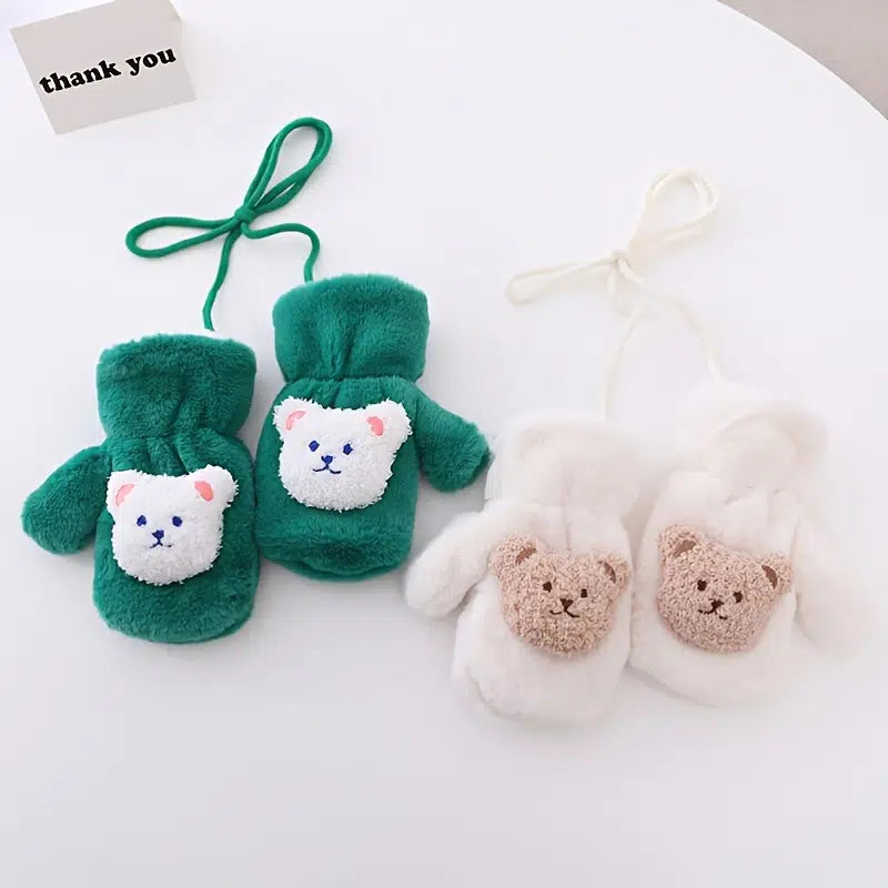 Cute Velvet Warm Bear Gloves Can Hang Over Neck