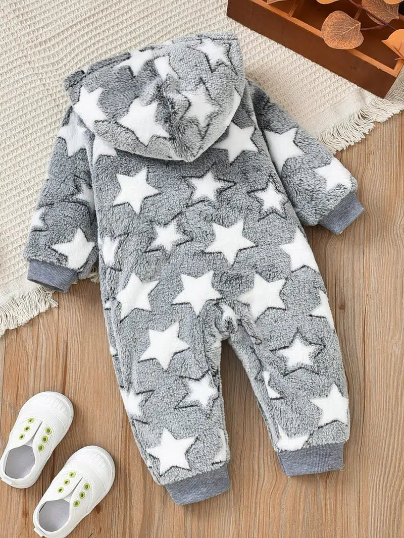 Baby Star Pattern Fluffy Warm Bodysuit