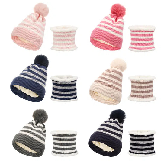 2pcs Warm Striped Hat & Scarf Suit