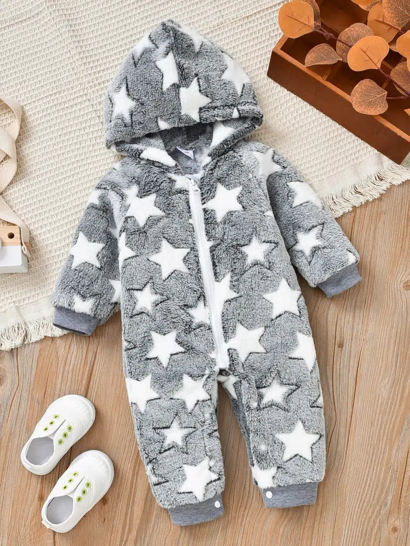 Baby Star Pattern Fluffy Warm Bodysuit