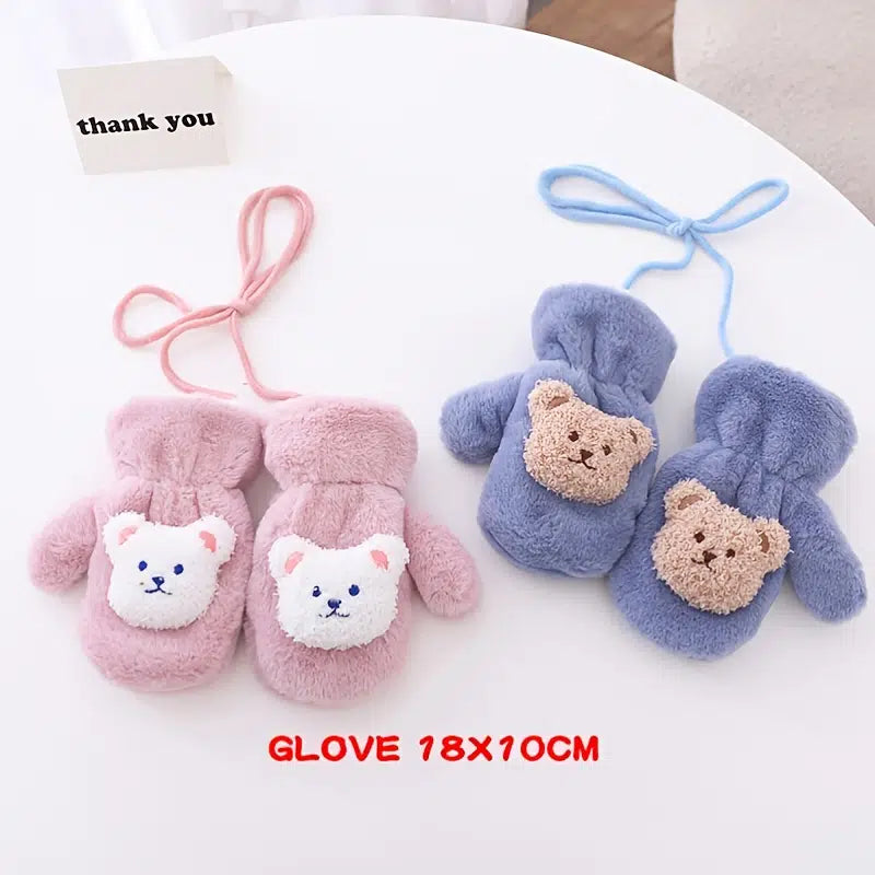 Cute Velvet Warm Bear Gloves Can Hang Over Neck