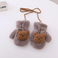 Cute Velvet Warm Bear Gloves Can Hang Over Neck