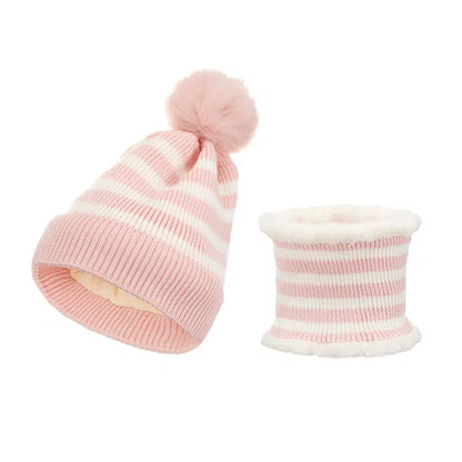 2pcs Warm Striped Hat & Scarf Suit